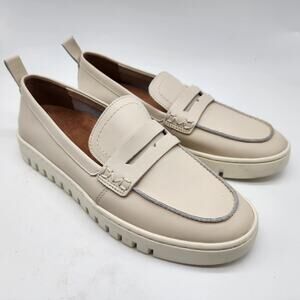 Vionic Uptown Penny Loafers Women's 7.5 Cream Leather Arch Support Slip on Flats